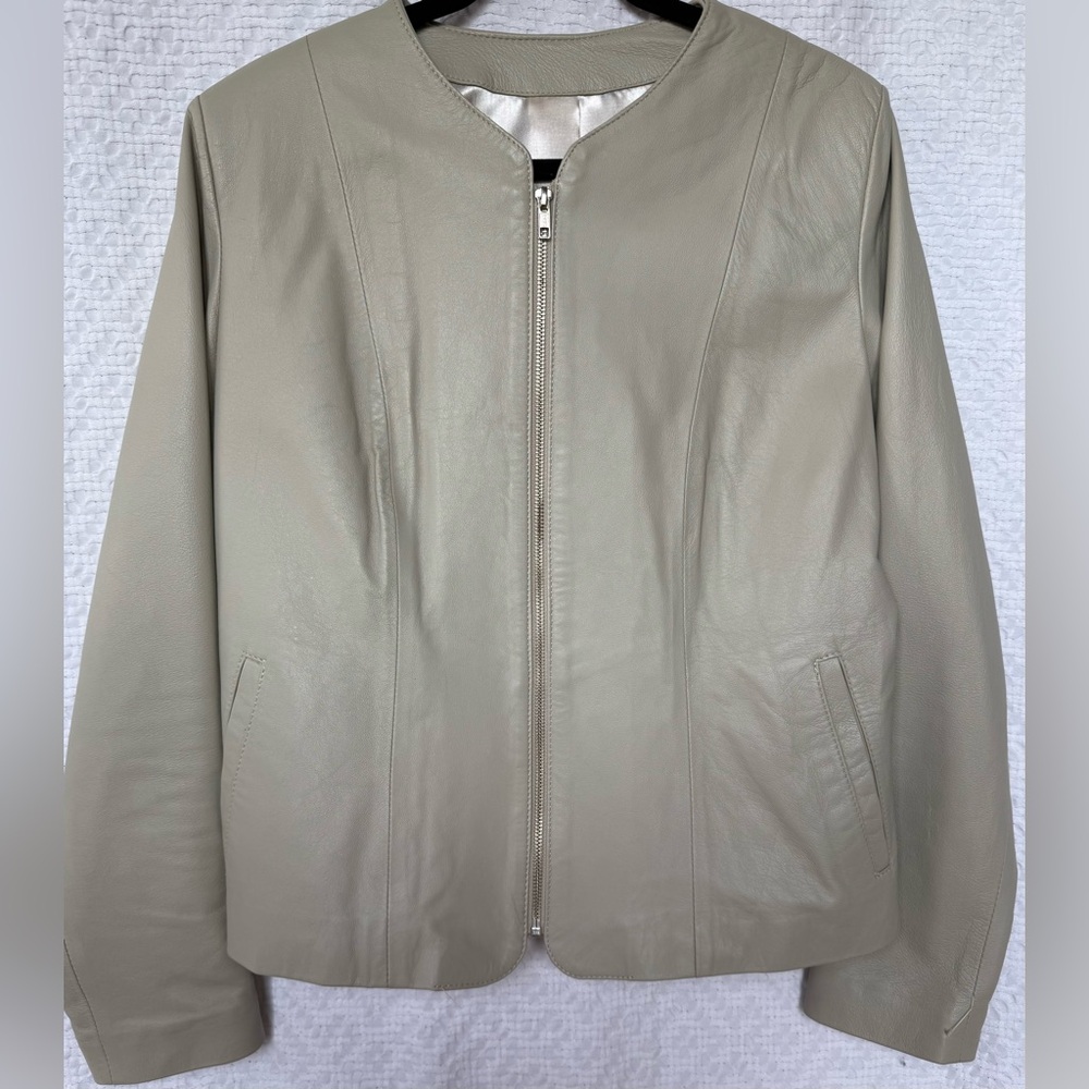 Bettina Rizzi Lambskin Silk Lined Leather Jacket in Stone Made in Italy SZ 8